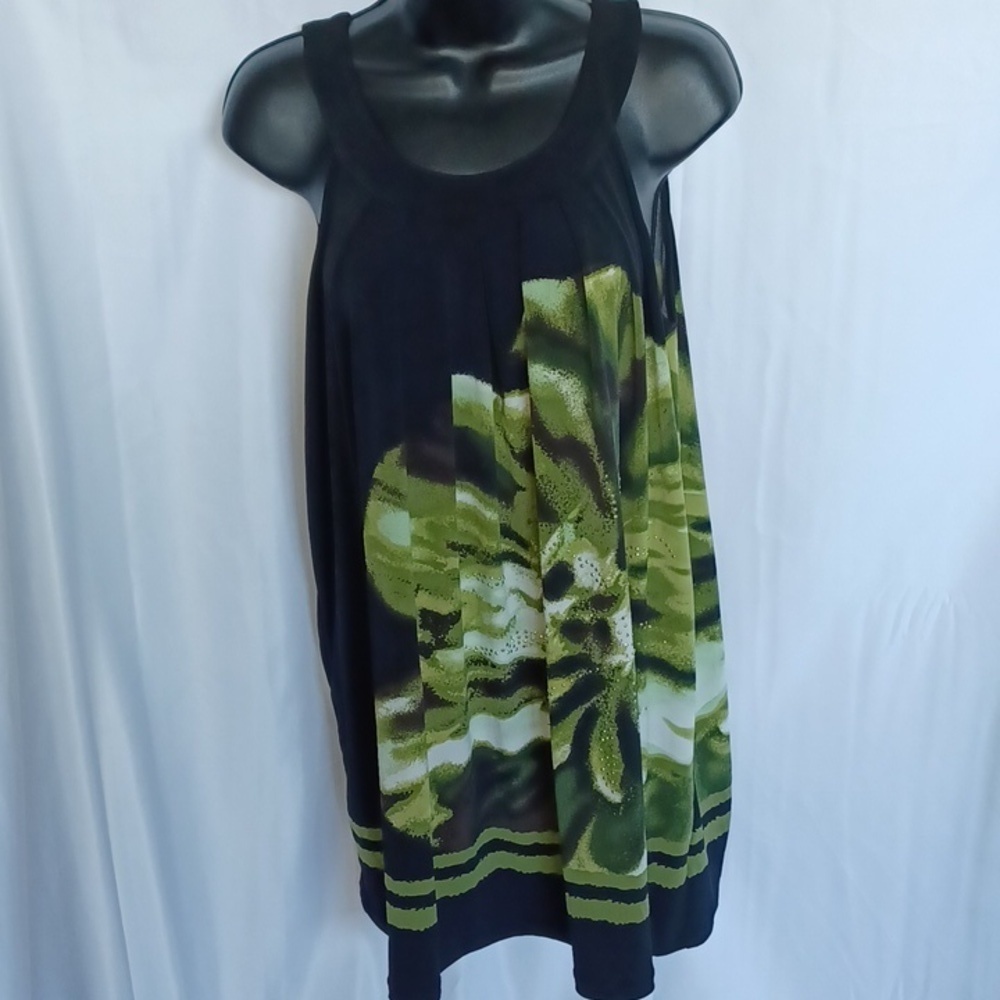 Style & Co Sz M Womens Olive Green Flower Midi Dress